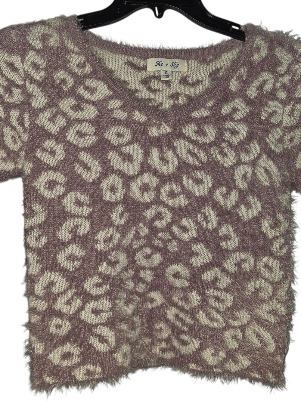 She & Sky Animal Print Sweater Short Sleeve Small